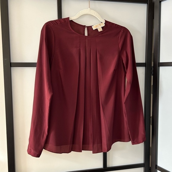 [XXS] Michael By Michael Kors Sheer Lightweight Burgundy Long Sleeve Blouse - Picture 5 of 13